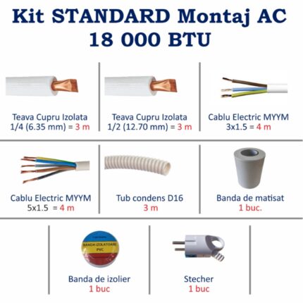 Kit STANDARD Montaj AC – 3 metri – 18.000 BTU